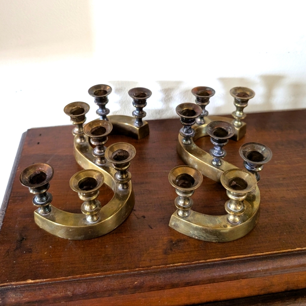 Vintage Solid Brass Pair Of 7 Candleholder S Shaped  Candlestick Holder Art Deco